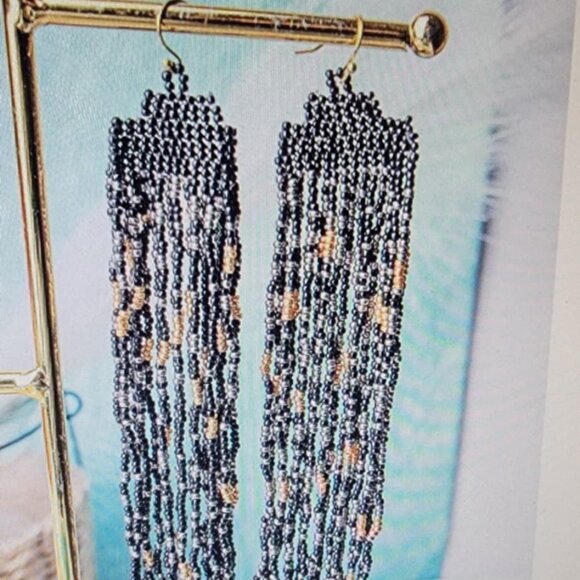 Coyote Court Black Seed Bead Fringe Earrings - Picture 2 of 3